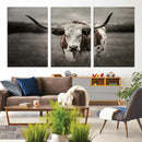 Texas Longhorn Cow Canvas Wall Art Print - Large Rustic