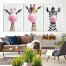 Bubblegum Animals Canvas Wall Art - Playful Giraffe and