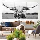 Highland Cow Wall Art Canvas Print – Black and White Western