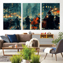 Urban Night Jazz Wall Art Canvas Print – Moody Rain-Soaked