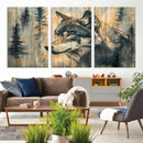 Wood Style Rustic Wolf Wall Art Canvas Print, Vintage