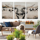 Texas Longhorn Wall Art Canvas Print – Framed Speckled Bull