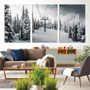 Snowy Pines Wall Art Canvas Print – Framed Ski Lift Winter