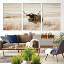 Texas Longhorn Wall Art Canvas Print – Framed Brown Horned