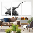 Longhorn Wall Art Canvas Print – Framed Monochrome Ranch Cow