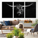 Texas Longhorn Wall Art Canvas Print – Framed Monochrome