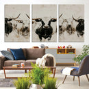 Longhorn Cattle Wall Art Canvas Print – Framed Bison Herd