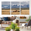 Grand Teton Park Wild Horses Wall Art Canvas Print – Framed