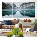 Mountain Lake Wall Art Canvas Print – Snowy Peaks Winter