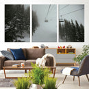 Ski Lift Wall Art Canvas Print – Snowy Pines Misty Landscape