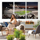 Epic Night Football Stadium Wall Art Canvas Print, Fireworks