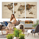 Vintage World Map Wall Art Canvas Print for Living Room,