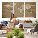 World Map Wall Art Canvas Print, Framed Map Art Picture