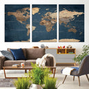 Navy Blue World Map Canvas Print – Framed Travel Map Wall by MyGreatCanvas | Canvas Wall Art Prints | Photo Prints & Wall Decor