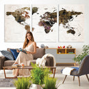 Watercolor World Map Print - Large Wall Art Canvas Print for