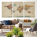 Vintage World Map Canvas Wall Art Print – Framed Modern