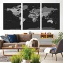 Black World Map Wall Art Canvas Print – Detailed Map of the by MyGreatCanvas | Canvas Wall Art Prints | Photo Prints & Wall Decor