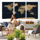Vintage World Map Canvas on the Dark Background Wall Art