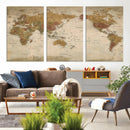Vintage Detailed World Map Wall Art Canvas Print – Antique