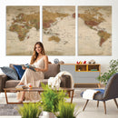 Vintage Detailed World Map Wall Art Canvas Print – Antique