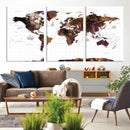 Rustic World Map Wall Art Canvas Print | Large World Map on