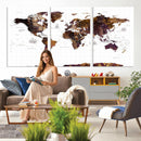 Rustic World Map Wall Art Canvas Print | Large World Map on