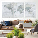 Push Pin World Map Canvas Print - Detailed Vintage World Map