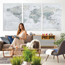 Push Pin World Map Canvas Print - Detailed Vintage World Map