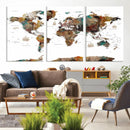 Watercolor World Map Canvas Print – Detailed Map of the