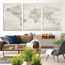 Antique Style World Map Canvas Print - Vintage Detailed