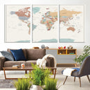 Pastel Colors World Map Wall Art Canvas Print by MyGreatCanvas | Canvas Wall Art Prints | Photo Prints & Wall Decor