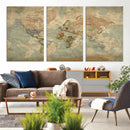 World Map Wall Art Canvas Print, Rustic Map Print, Framed