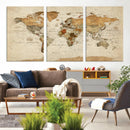 Vintage World Map Canvas Print – Framed Rustic Detailed Map