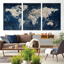 Large Blue World Map Wall Art Canvas Print for Home Office by MyGreatCanvas | Canvas Wall Art Prints | Photo Prints & Wall Decor