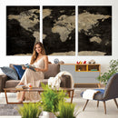 Push Pin World Map Canvas Wall Art Print, Interactive Travel