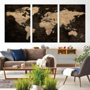 Brown World Map Canvas Print – Modern Travel Map Wall Art,