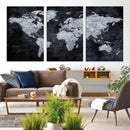 Black World Map Canvas Print – Detailed Map for Couples and