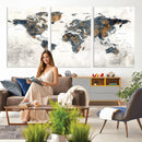 World Map Wall Art Canvas Print for Office Wall Decor