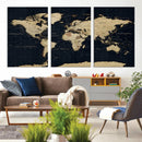 Dark World Map Canvas Wall Art Print, Minimal Black and Gold by MyGreatCanvas | Canvas Wall Art Prints | Photo Prints & Wall Decor