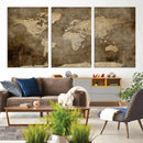 Dark Vintage World Map Canvas Wall Art Print, Antique Map