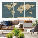 Minimal Vintage World Map Canvas Wall Art Print, Neutral