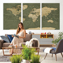 Large World Map Canvas Wall Art Print for Study Room Decor -