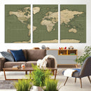 Vintage World Map Canvas Wall Art Print, Classic Global Map