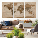 World Map Canvas Wall Art Print, Detailed Global Map Artwork