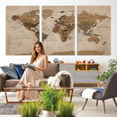 World Map Canvas Wall Art Print, Detailed Global Map Artwork