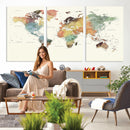 Framed World Map Wall Art Canvas Print for Living Room and