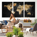 World Map Canvas Wall Art with Famous Landmarks – Framed