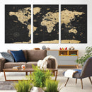 Vintage Blue and Brown World Map Canvas Wall Art – Framed by MyGreatCanvas | Canvas Wall Art Prints | Photo Prints & Wall Decor