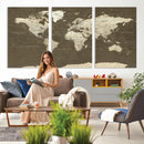Vintage World Map Canvas Print – Framed Travel Map Wall Art