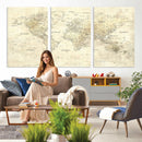 Detailed Large World Map Wall Decor Canvas Art Print